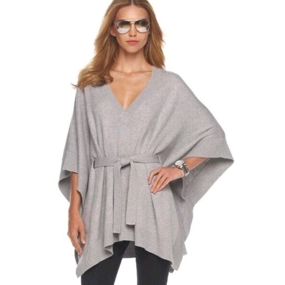 Michael Kors Angora Blend Heather Grey V-Neck Belted Sweater Poncho Caftan SM M - Picture 16 of 16